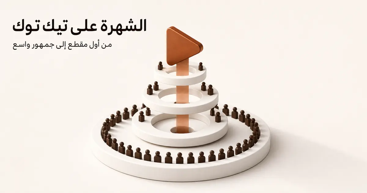 زر تشغيل نحاسي يصعد عبر حلقات بيضاء تحيط بها رموز جمهور بنية