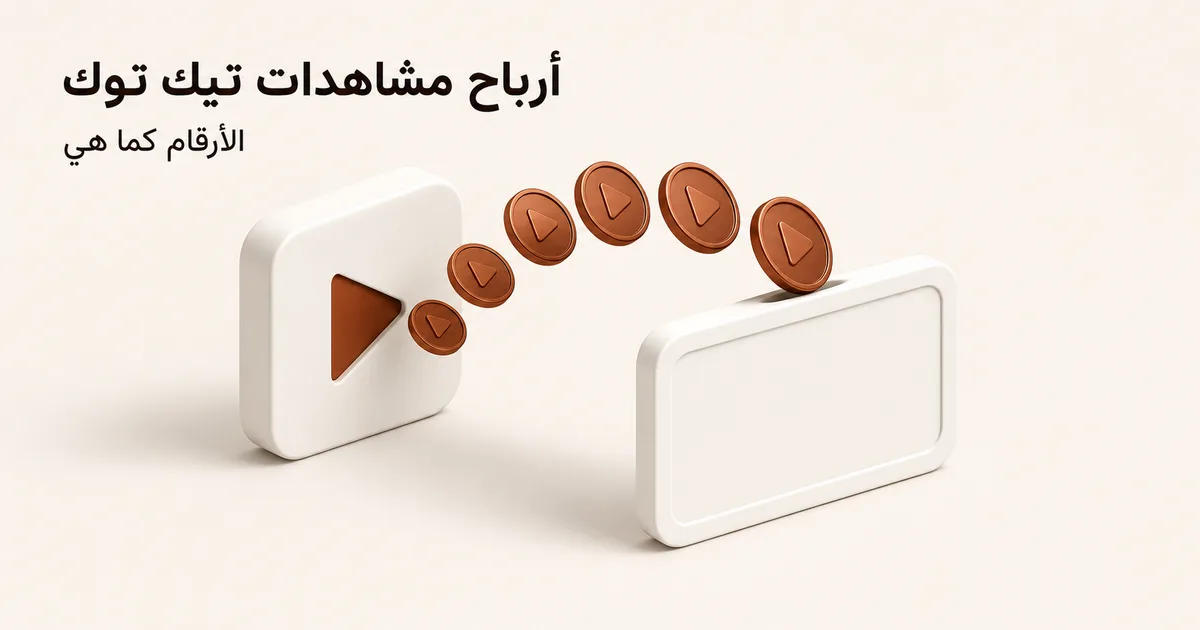 عملات نحاسية تتدفق من زر تشغيل أبيض إلى بطاقة أرباح فارغة ترمز إلى عوائد المشاهدات